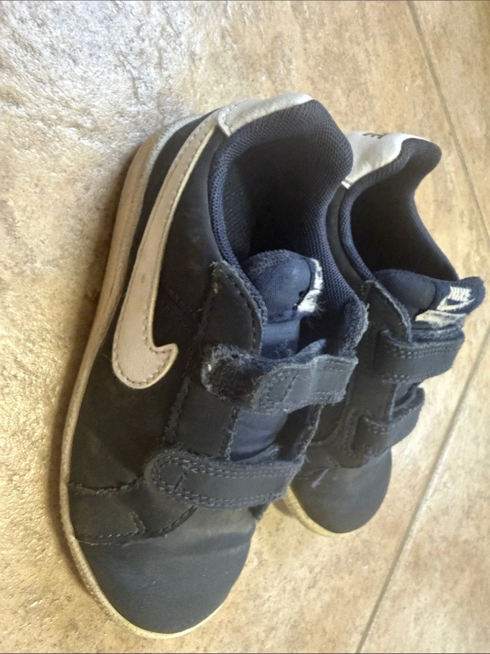 Nike Kids Navy Velcro Sneakers with White Swoosh